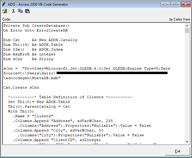 ADO VB Code Generator